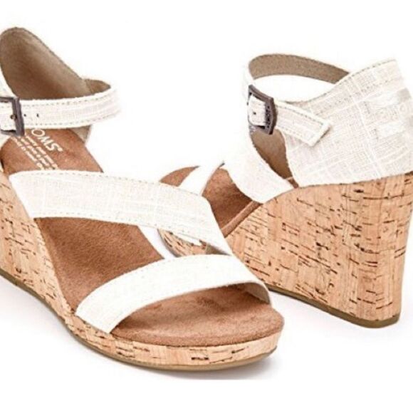 TOMS WOMEN'S CLARISSA WEDGES WHITE  TEXTILE NEW SZ 10 w/dust bag NWOT - Picture 1 of 10